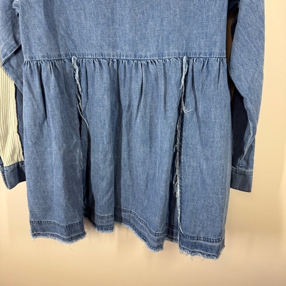 Free People Jean Tunic Dress Blue Beige Button Front Mixed Fabric Size XS - Picture 16 of 16